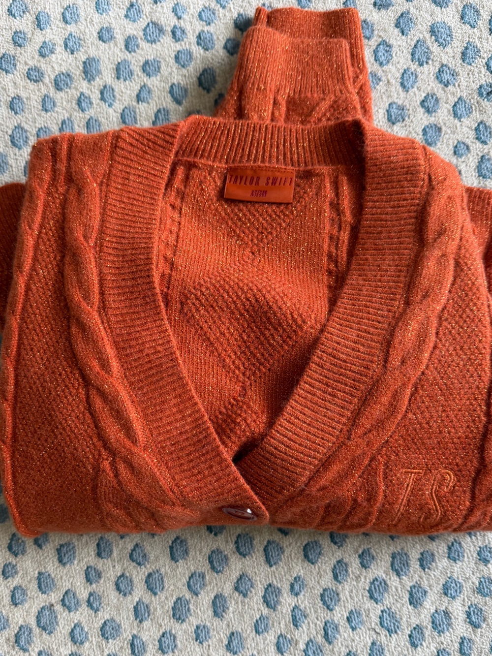 Taylor Swift LOAS Orange Cable-Knit Button Cardigan - Picture 2 of 2